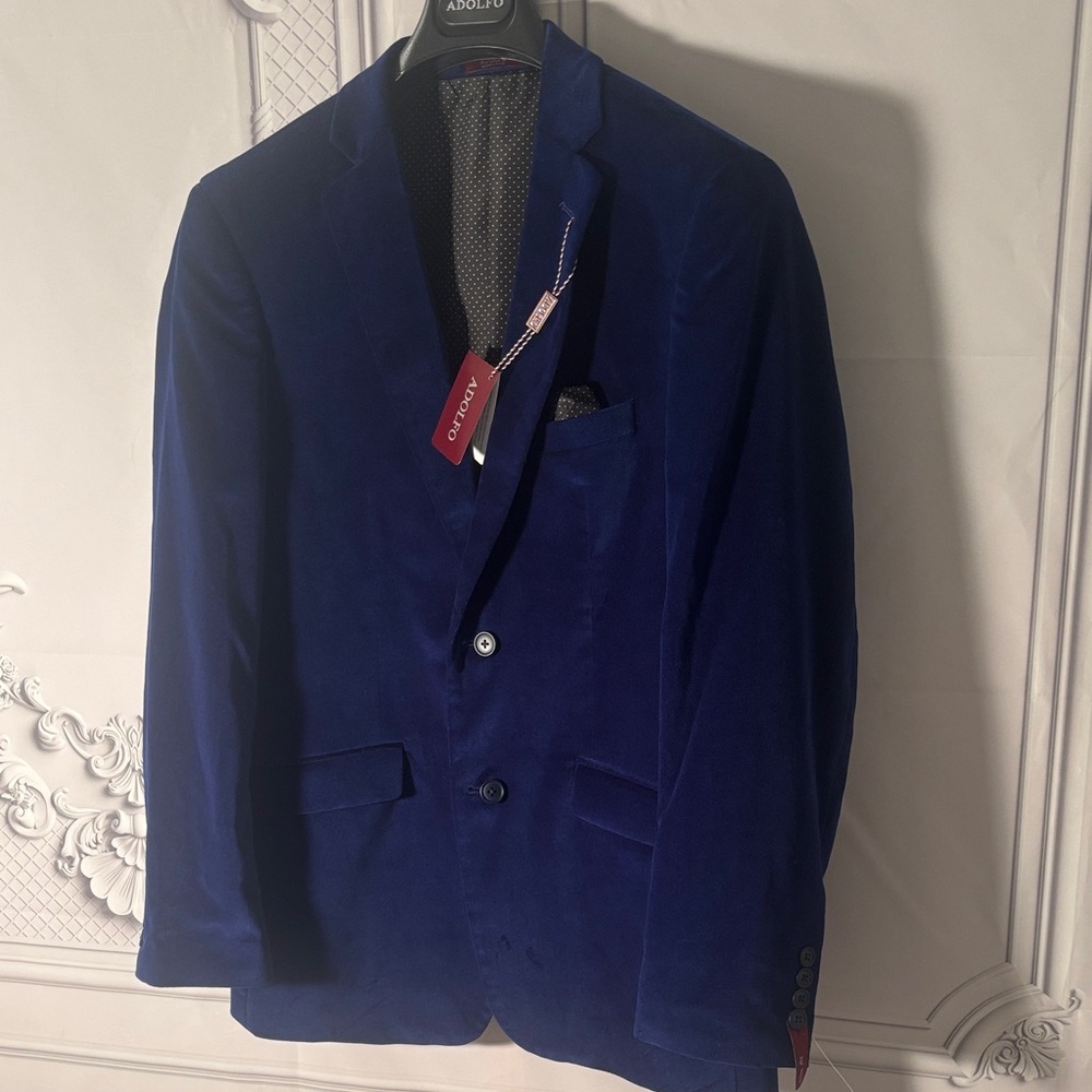 NWT Adolfo Men's Slim Fit Velvet Blazer - Blue Size Small